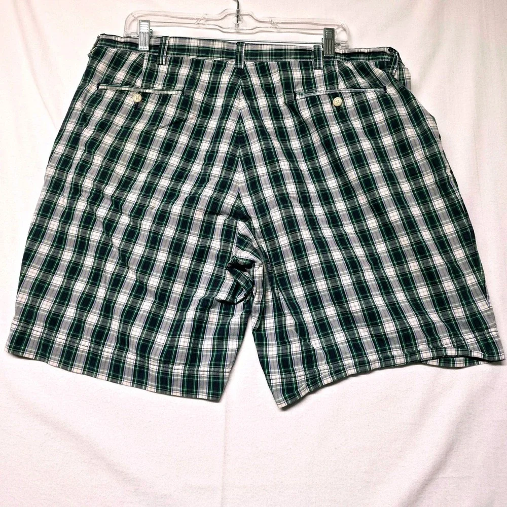 Polo Ralph Lauren Shorts Men's 38 Green Blue Plaid Cotton Flat Front Casual